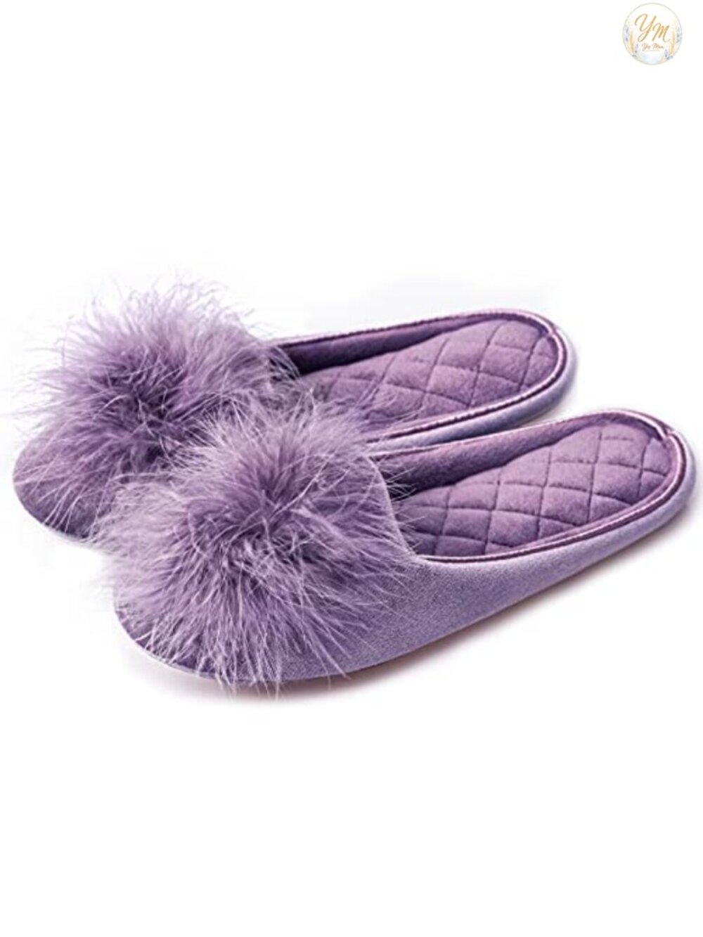 Fuzzy Pom Pom Velvet Memory Foam House Slippers for Women Cozy Chenille Knit